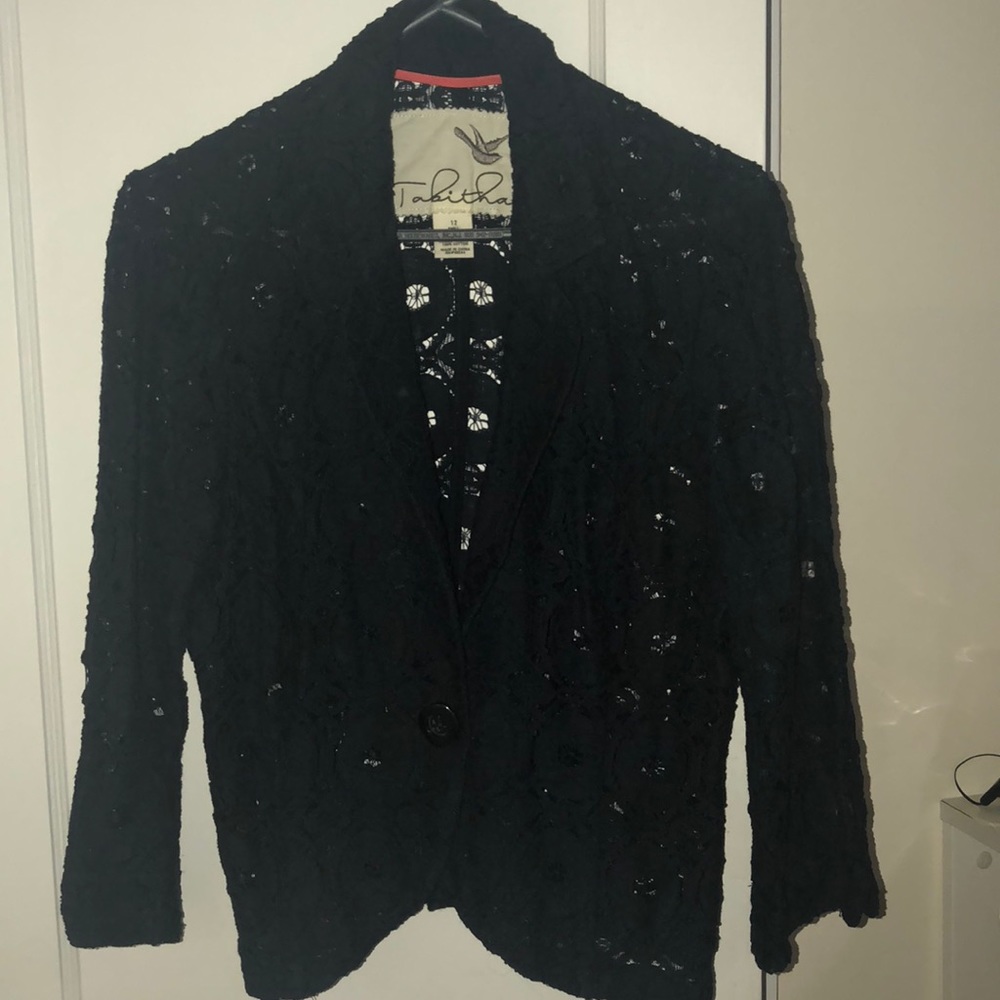 Anthropologie navy light weight short jacket.